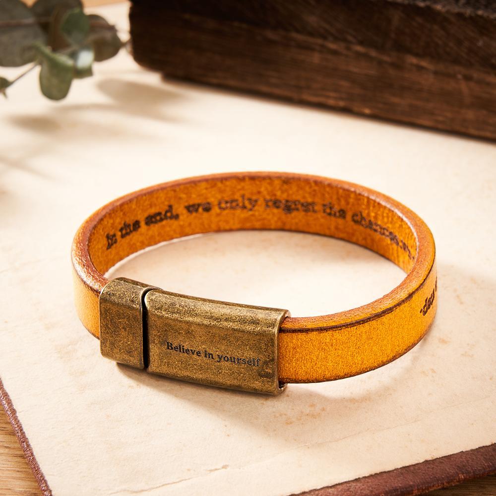 Engravable Vintage Leather Bracelet Simple Magnetic Buckle Bracelet Gifts For Men - soufeelus