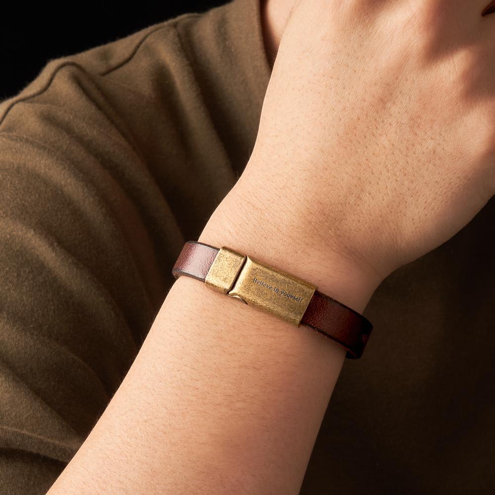 Engravable Vintage Leather Bracelet Simple Magnetic Buckle Bracelet Gifts For Men - soufeelus