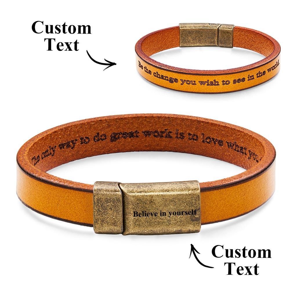 Engravable Vintage Leather Bracelet Simple Magnetic Buckle Bracelet Gifts For Men - soufeelus