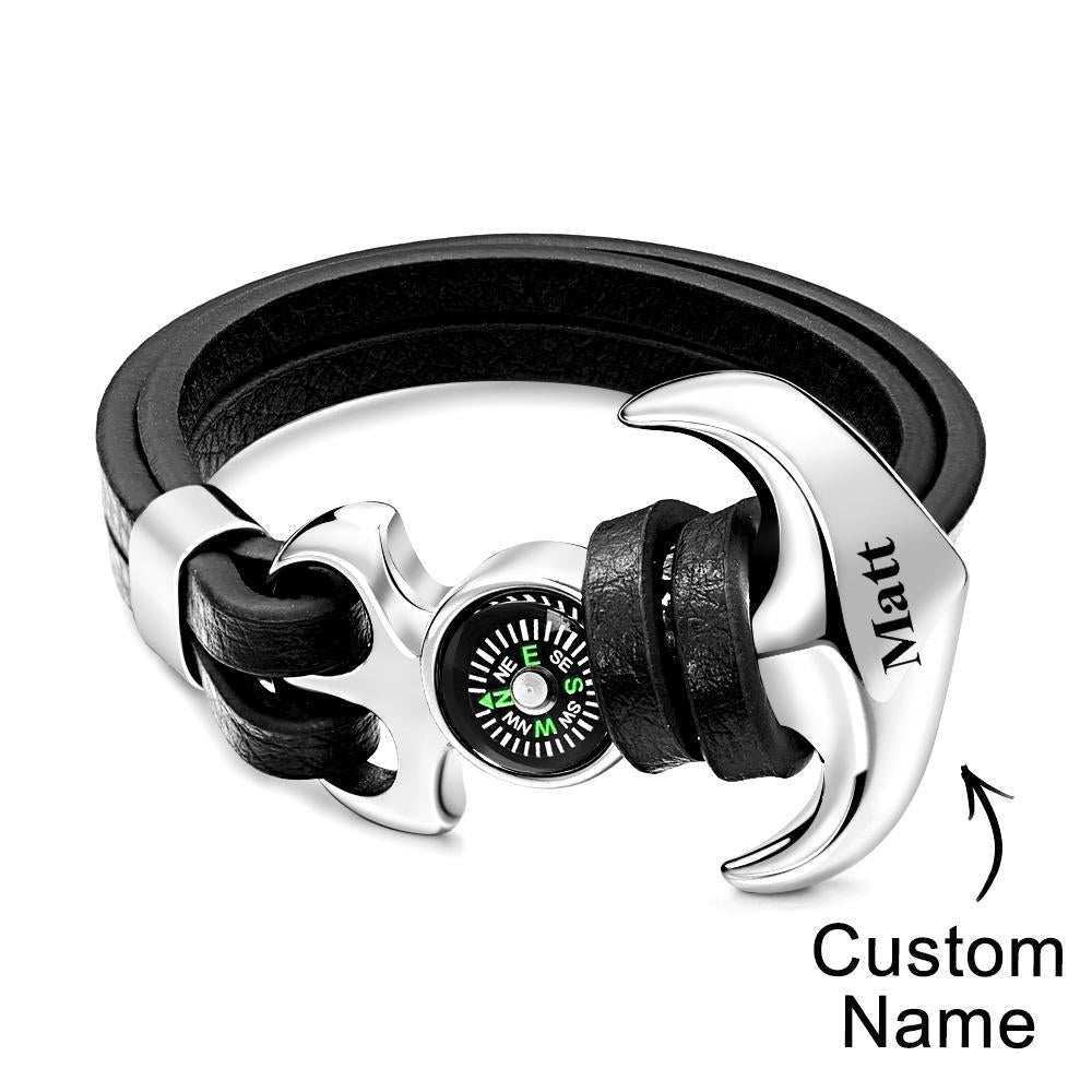 Custom Name Bracelet Anchor Creative Outdoor Sports Compass Leather - soufeelus