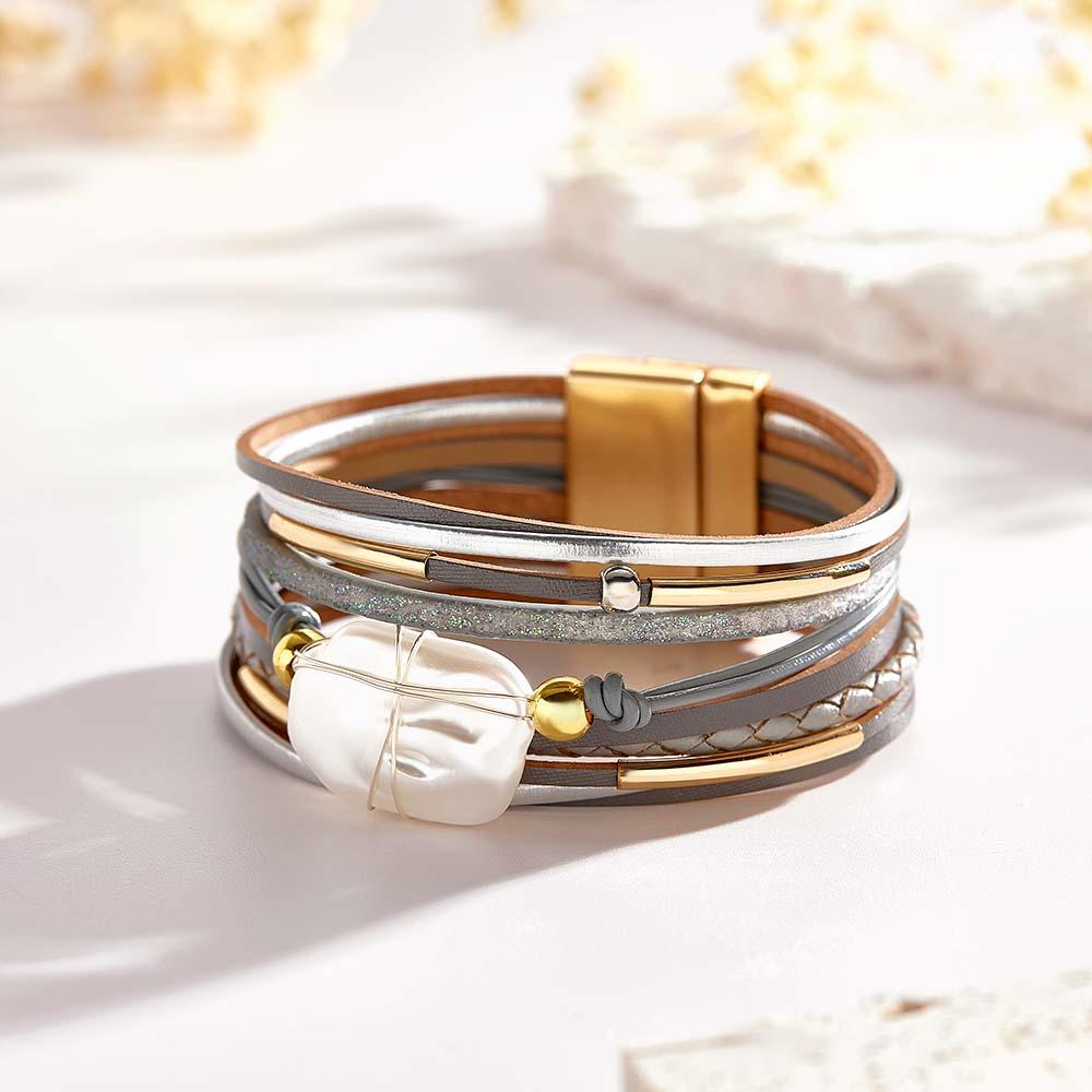 Custom Name Leather Cuff Bracelet Baroque Wrap Bohemian Gift - soufeelus