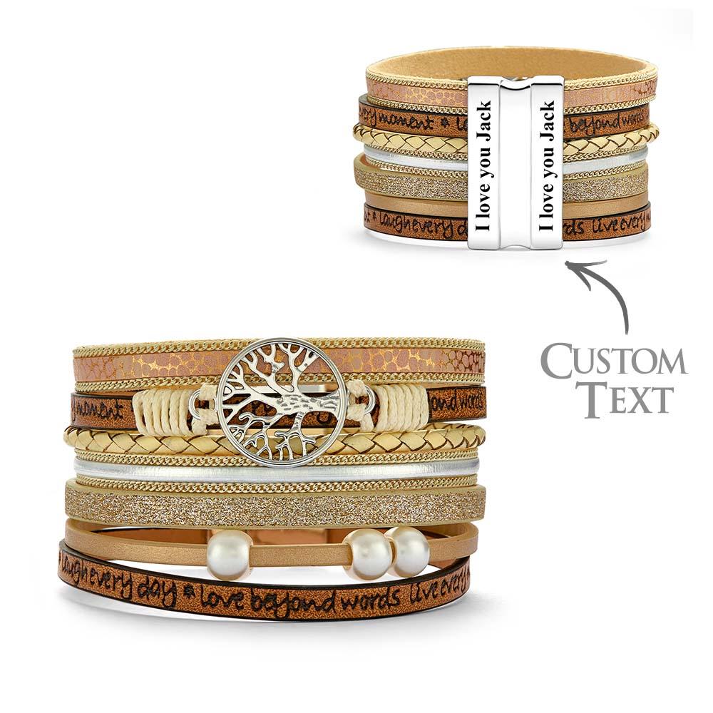 Custom Engraved Inspirational Tree of Life Leather Bracelets for Women - soufeelus
