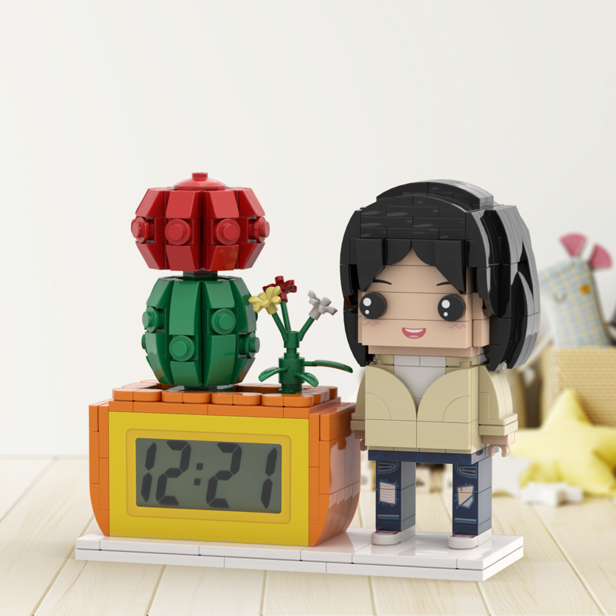 Gifts for Her Custom Brick Figures Clock Personalized Figures Potted Plant & Brick Clock - soufeelus