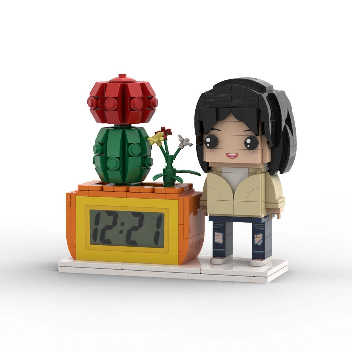 Gifts for Her Custom Brick Figures Clock Personalized Figures Potted Plant & Brick Clock - soufeelus