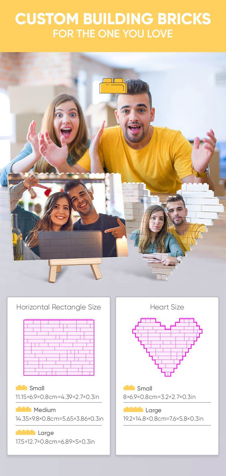 Personalised Photo Building Brick Custom Block Square Shape For Couple