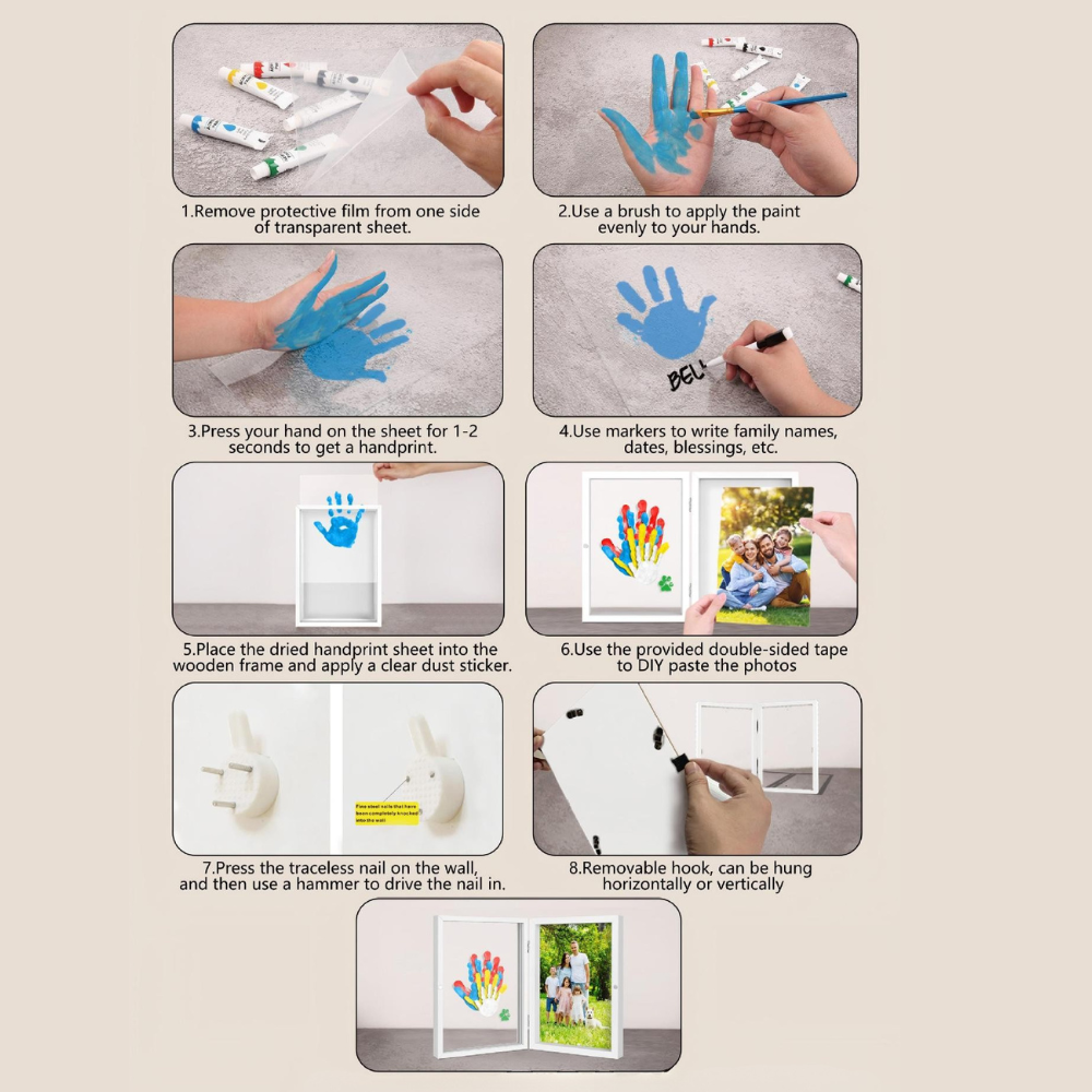 Customized Couple Family Handprint Flip Photo Frame Diy Send Handprint Stand for Family Gifts