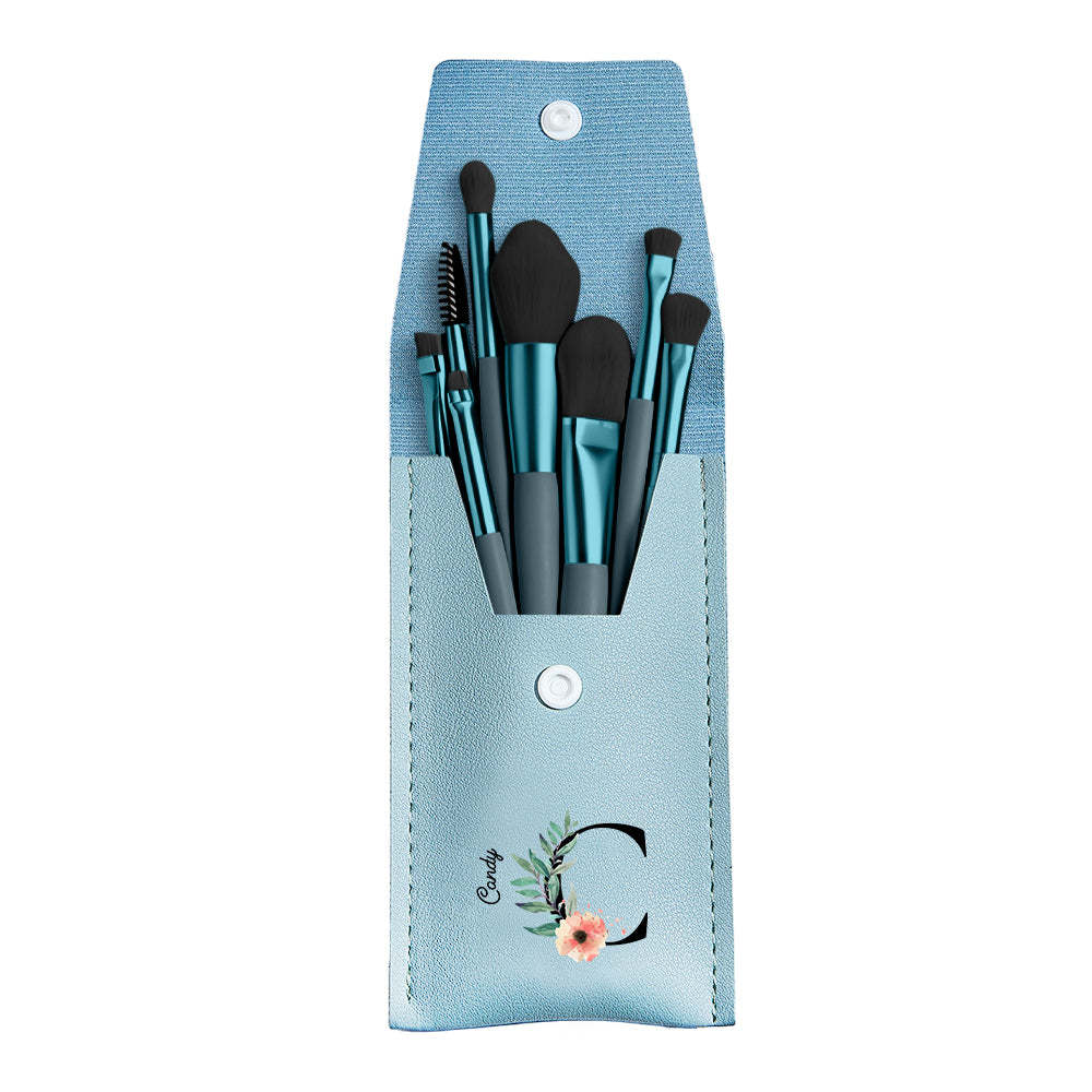 Personalized Flower Leather Makeup Brush Bag with 8 Pcs Makeup Brushes Gift for Her - soufeelus