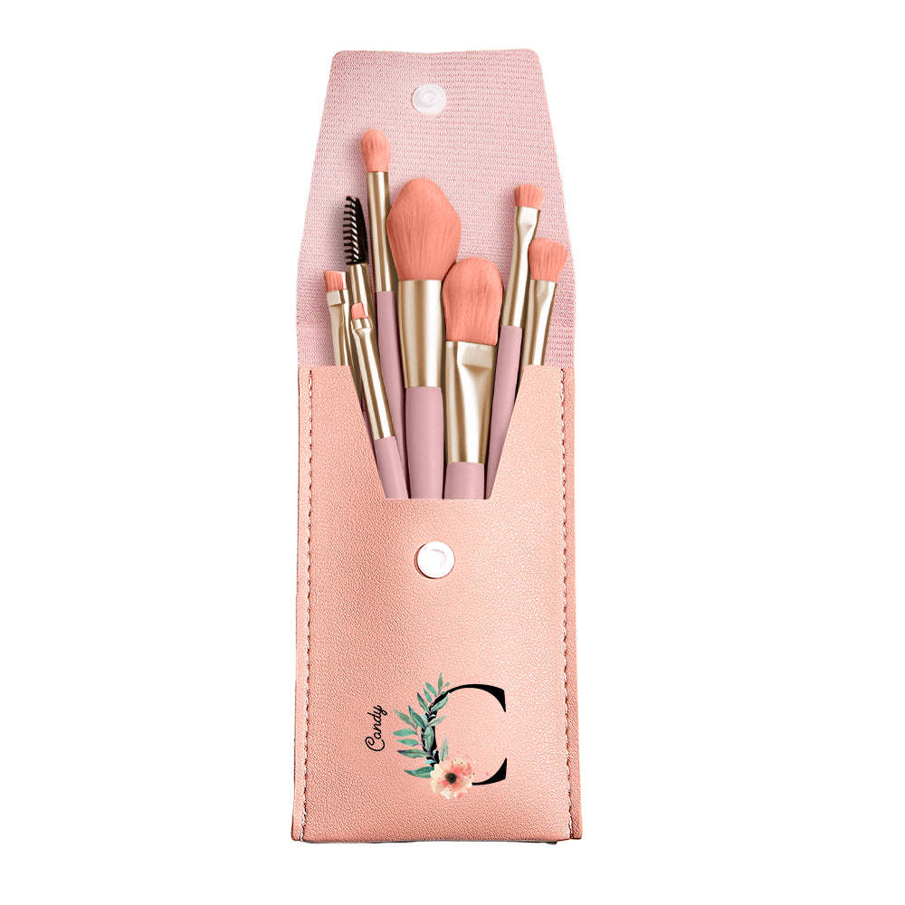 Personalized Flower Leather Makeup Brush Bag with 8 Pcs Makeup Brushes Gift for Her - soufeelus