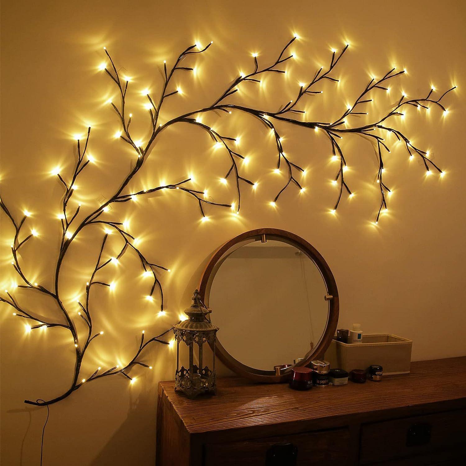 Lighted Willow Vine Branch Lights Warm White Flexible Garland Lights Indoor Wall Bedroom Headboard Festive Ambient Decoration