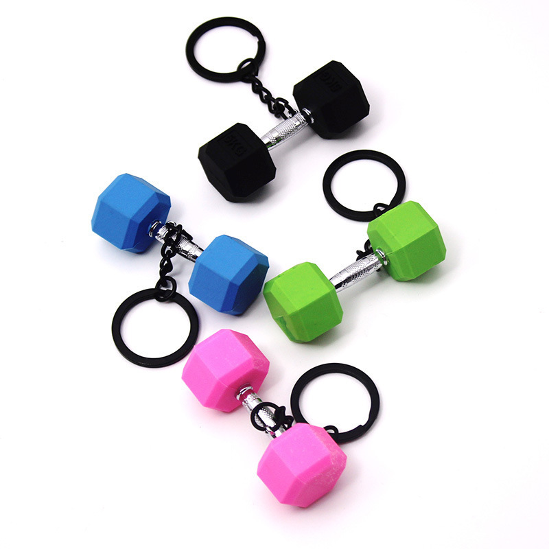 Custom Weightlifting Dumbbells Keychain Metal Rubber Accessories Equipment Mini Keychain