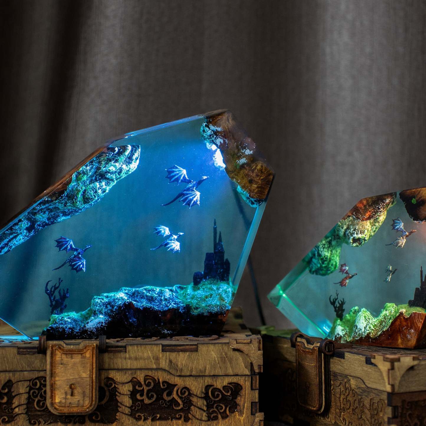 Fire Dragon And Ice Dragon Resin Lamp Dragon Resin Night Light 3D Dragon Night Light Lighting Home Gift For Him - soufeelus