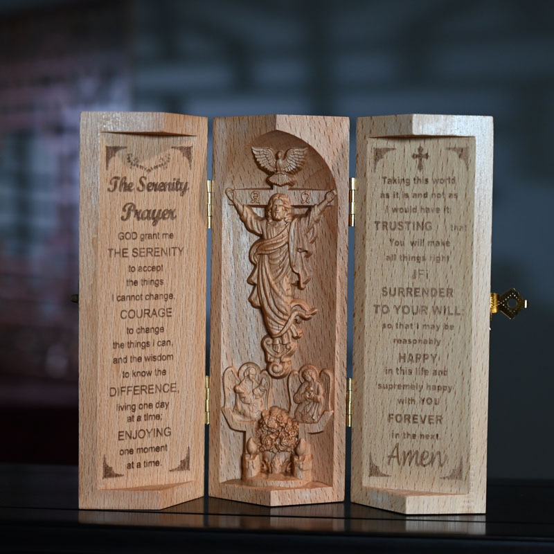 The Serenity Prayer - Openable Wooden Cylinder Sculpture of Jesus Christ - soufeelus