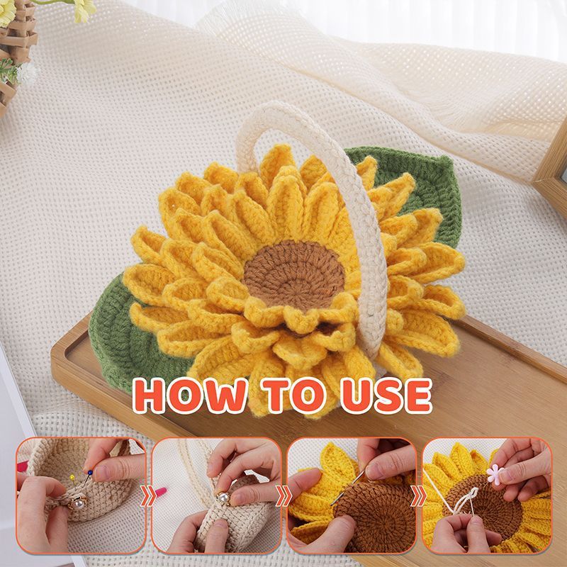 Knitted Flower Coasters Woven Sunflower Coasters Hand-Woven Flower Crochet Material Kit Handmade Diy Gifts