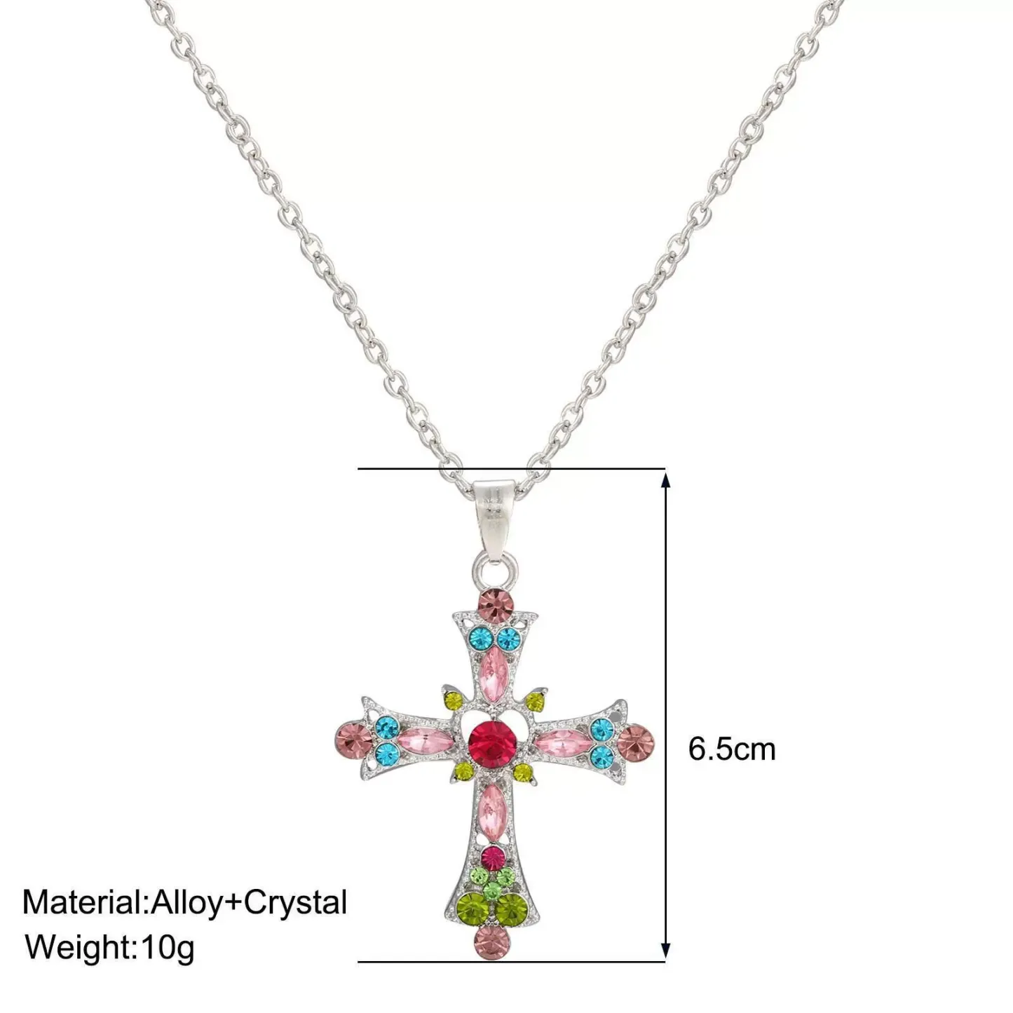 Pink Crystal Cross Pendant Necklace Gothic Punk Colorful Cross Zircon Choker for Egirl Eboy Woman