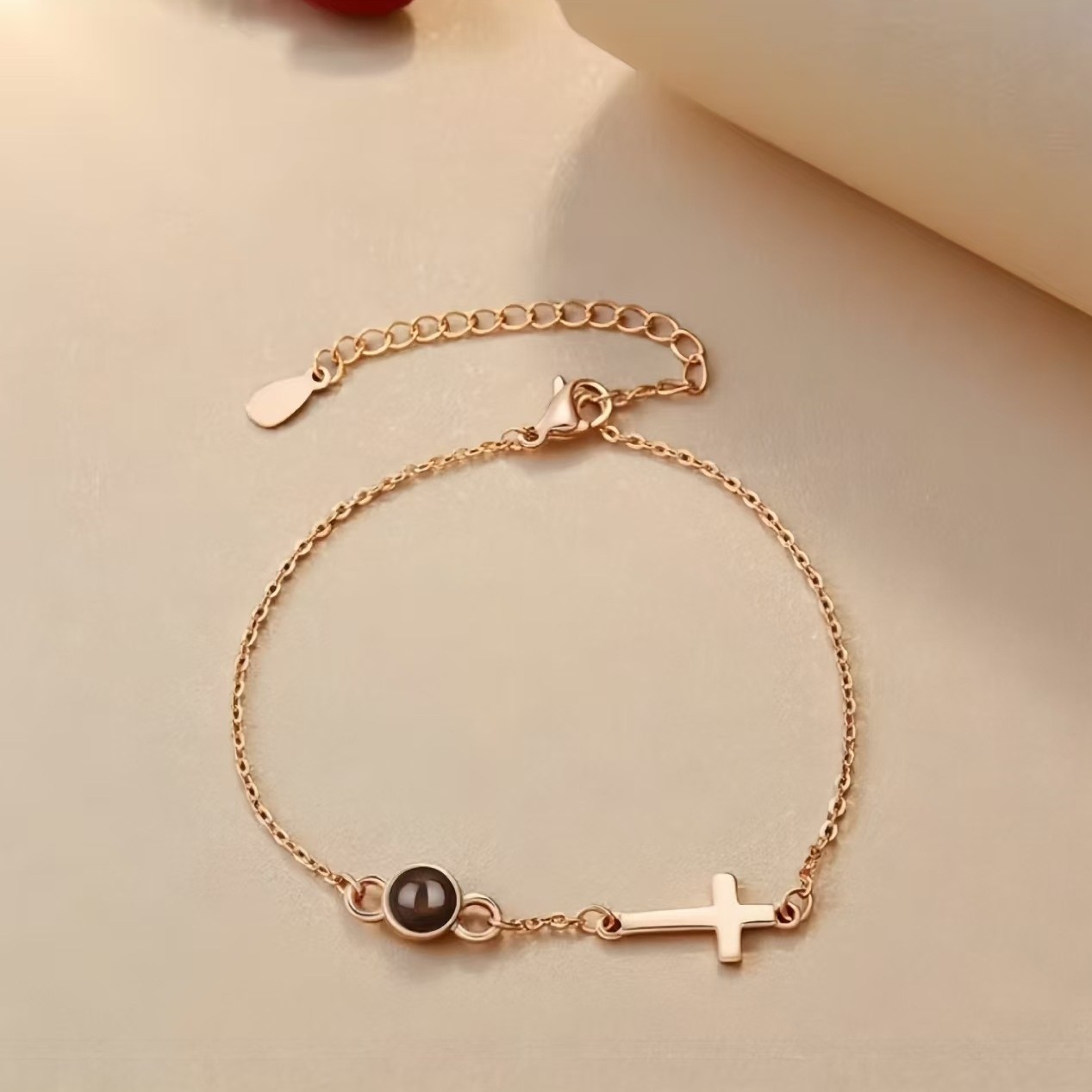 Personalized Photo Projection Bracelet with Cross, Custom Religious Jewelry, Christian Memorial Gift for Her detail