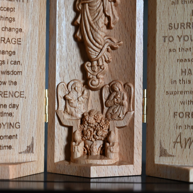 The Serenity Prayer - Openable Wooden Cylinder Sculpture of Jesus Christ - soufeelus