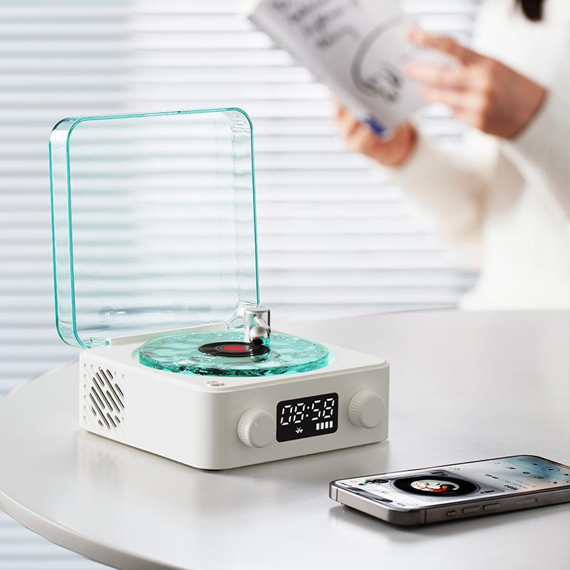 Retro Vinyl Record Player Shaped White Noise Bluetooth Speaker Sleep Aid Turntable Speaker With Dynamic Water Ripple RGB Light