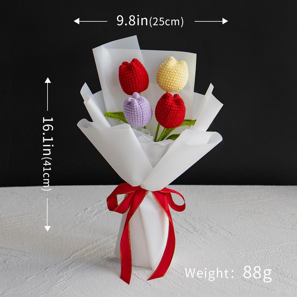 Custom Doll Bouquet Hand-Woven Simulation Wool Crochet Tulip Flower Desktop Ornaments Mother's Day Gifts