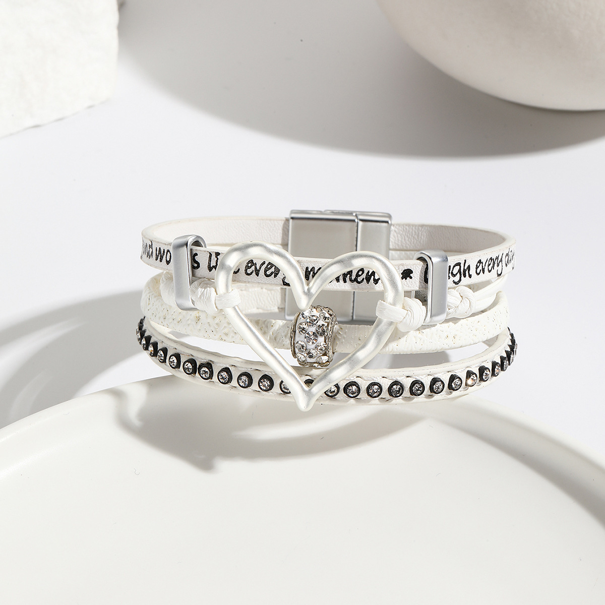 Personalized Engraving Vintage Heart Bracelet Leather Bohemian Bracelet Gift for Her