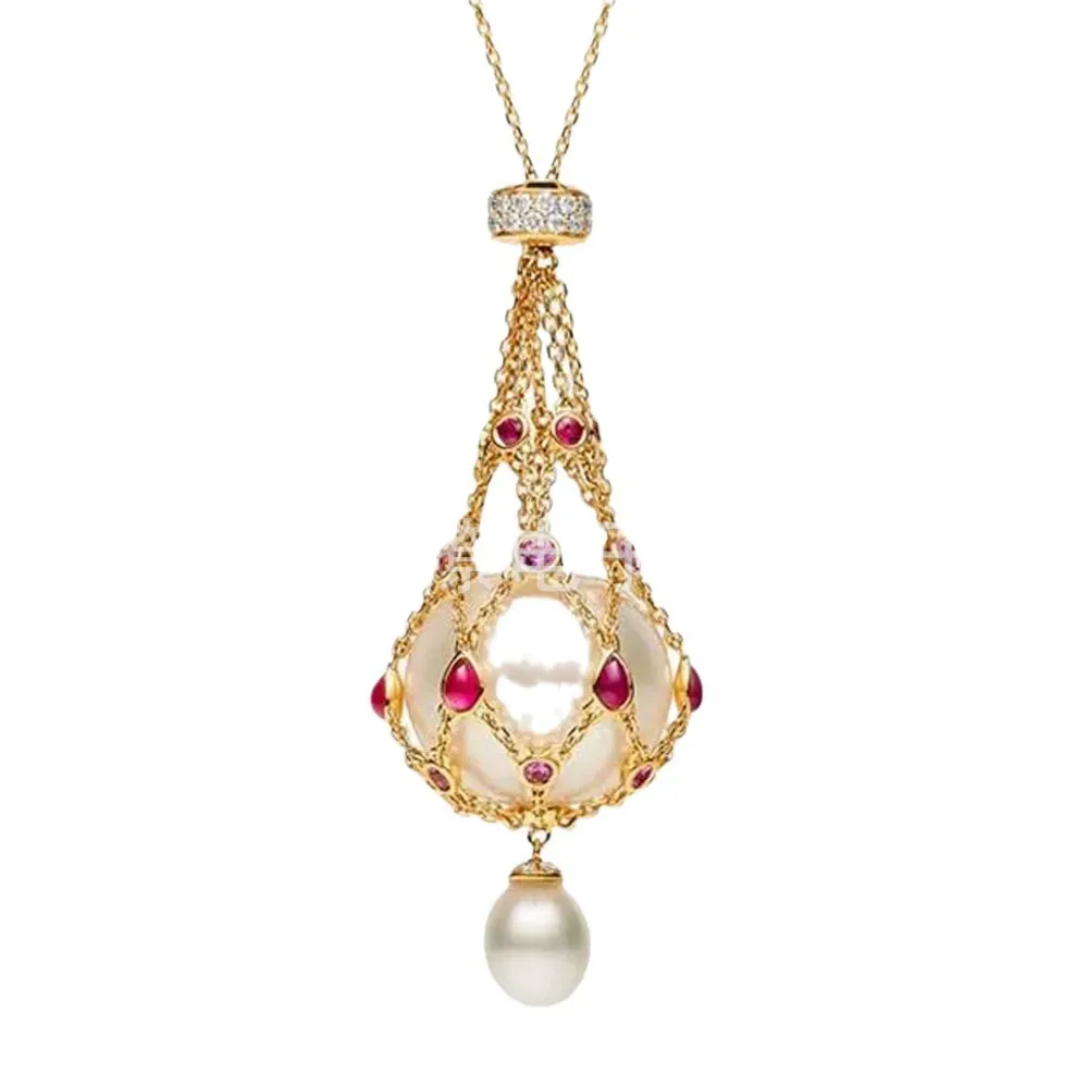 Blue Gemstone Pendant Metal Net Pearl Pendant Sweater Chain