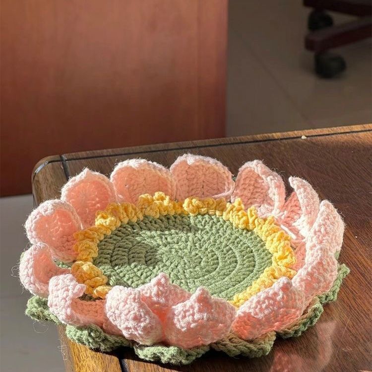 Knitted Lotus Coasters Hand-Woven Flower Crochet Material Kit Decoration Gift For Her