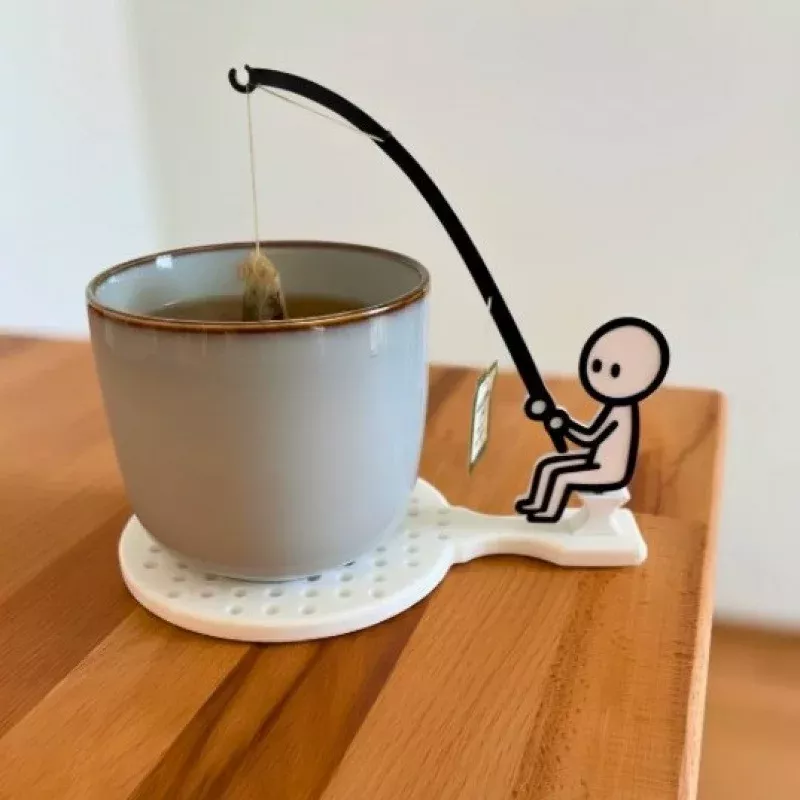 Funny Fishing Tea Bag Holder Coaster Cute Fisherman Tea Bag Hanger Creative Cup Coaster Novelty Tea Lover Gift for Office Desk 商品缩略图