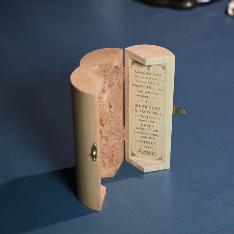 The Serenity Prayer - Openable Wooden Cylinder Sculpture of Jesus Christ - soufeelus