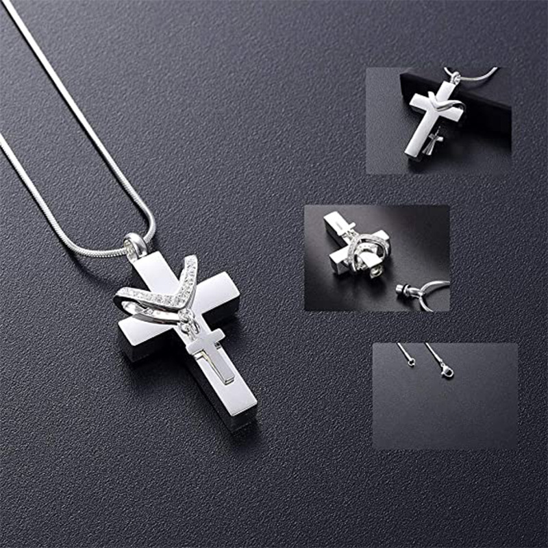 Men's Necklace Stainless Steel Ashes Removable Gem-Studded Sleeve