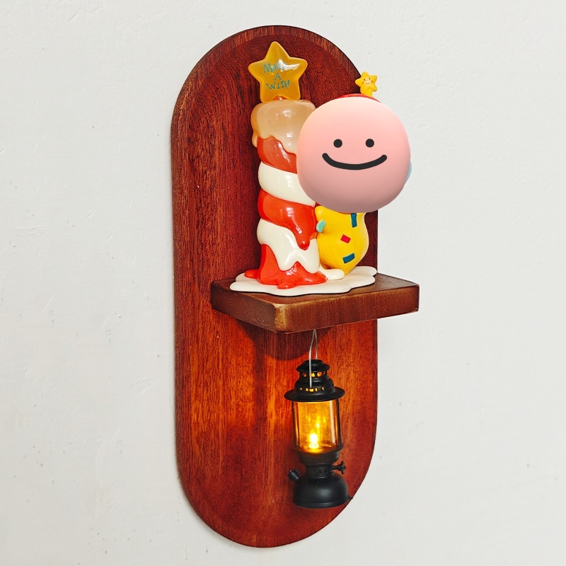 No-Drill Vintage Wood Wall Shelf with 3D Wall Lamp(Decorations not included)