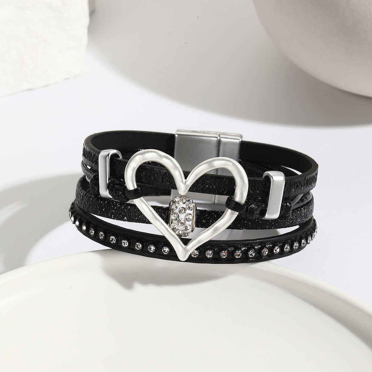 Personalized Engraving Vintage Heart Bracelet Leather Bohemian Bracelet Gift for Her