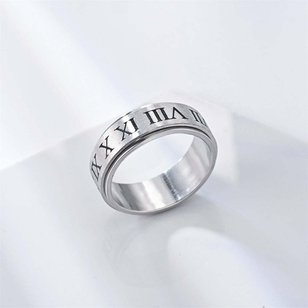 Fidget Anti-anxiety Ring Roman Numerals Open Adjustable Spinner Ring Jewelry Gifts for Him - soufeelus
