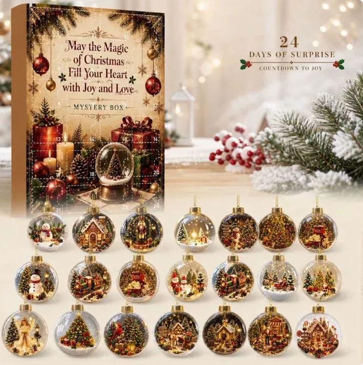 Christmas Advent Calendar 2026 24 Days Countdown Mystery Box Flat Acrylic Christmas Tree Ornaments Baubles Festive Holiday Decoration Gift for Kids Adults