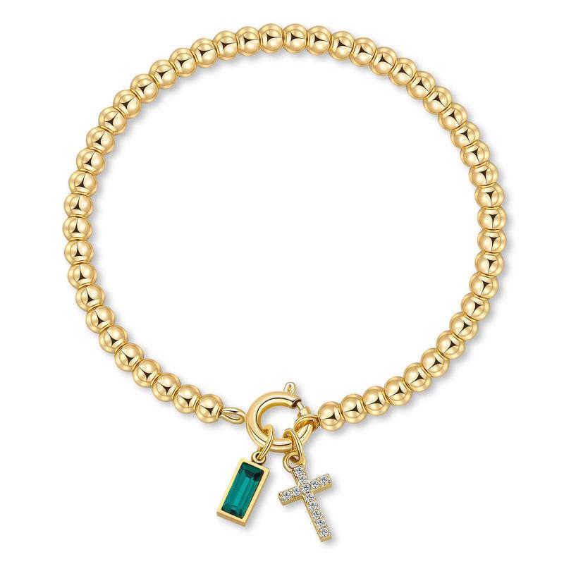 Personalized Birthstone Cross Bracelet for Women |  Plated Elastic Beaded Crystal Jewelry Gift