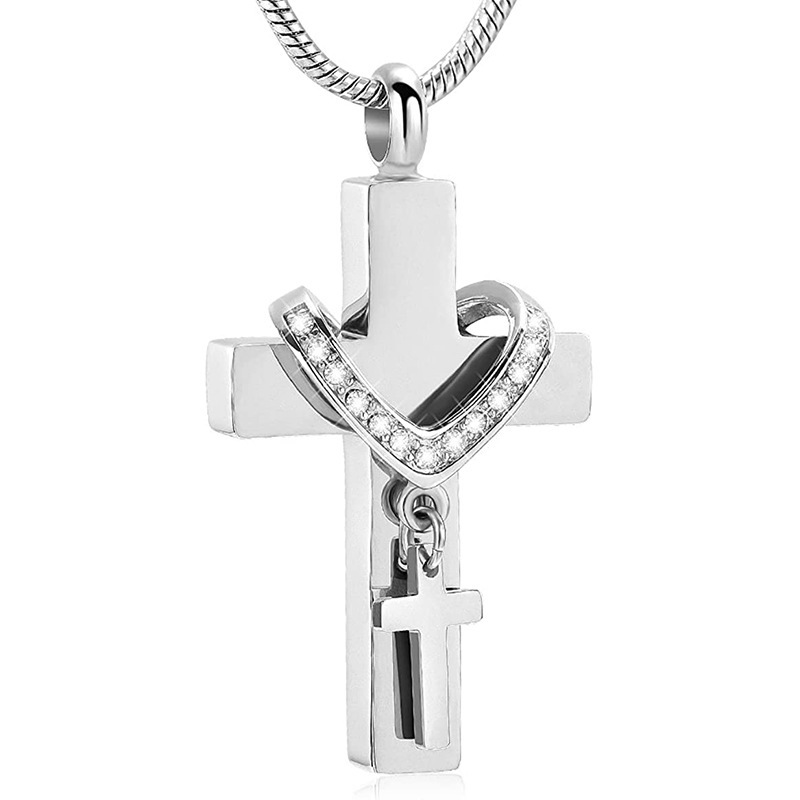 Men's Necklace Stainless Steel Ashes Removable Gem-Studded Sleeve