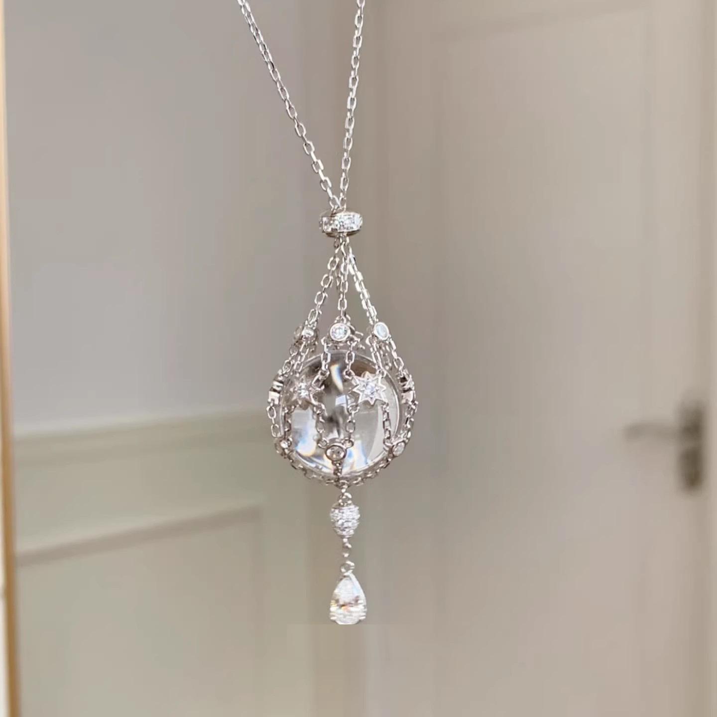 White Crystal Net Necklace – Crystal Pendant Necklace, Wire-Wrapped Gemstone Jewelry & Boho Gift
