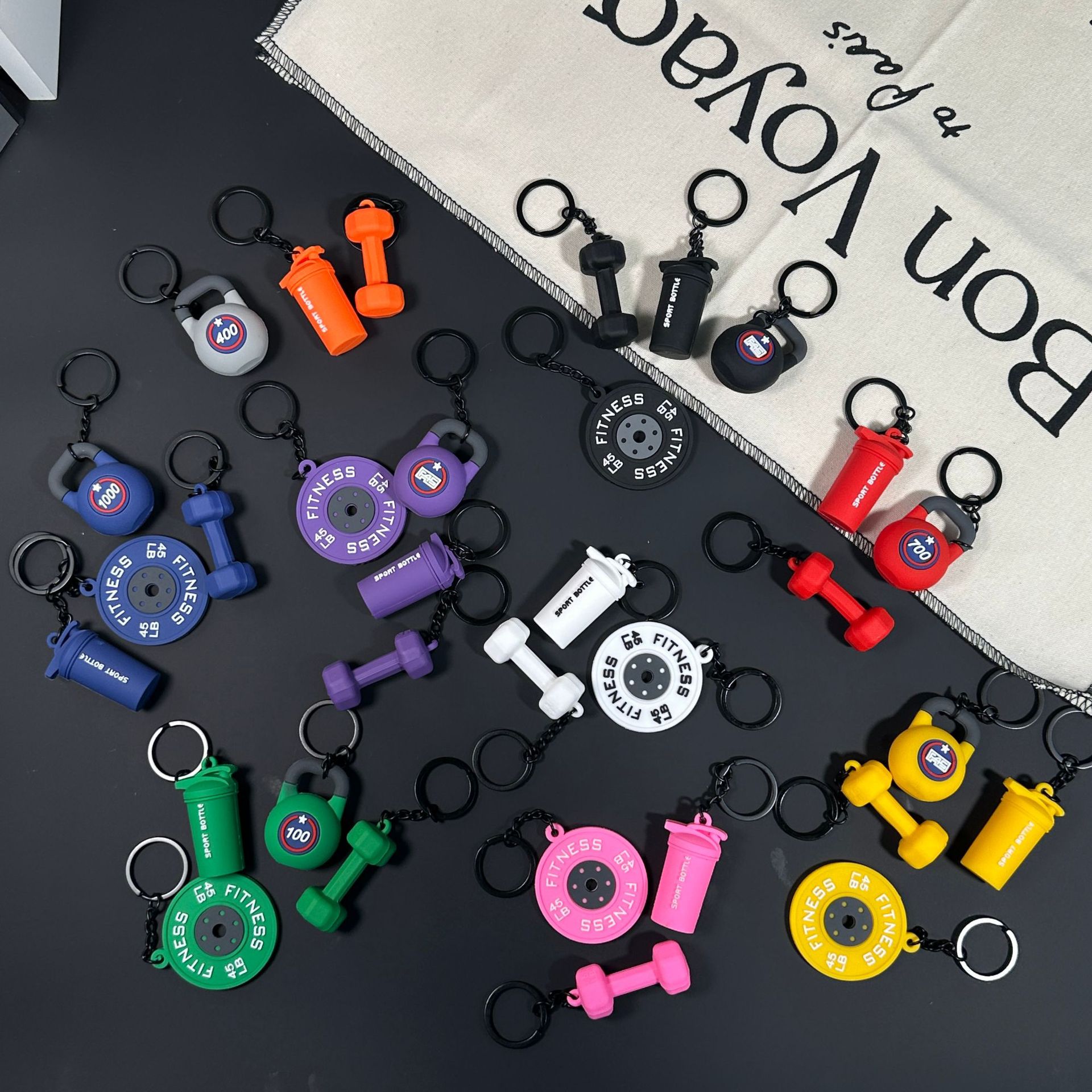 Fitness Equipment Rubber Keychain Accessories Equipment Pendant Mini Barbell/Water Cup/Kettlebell/Weight Plate Backpack Keychain
