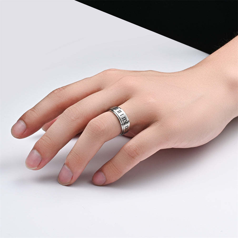Fidget Anti-anxiety Ring Roman Numerals Open Adjustable Spinner Ring Jewelry Gifts for Him - soufeelus