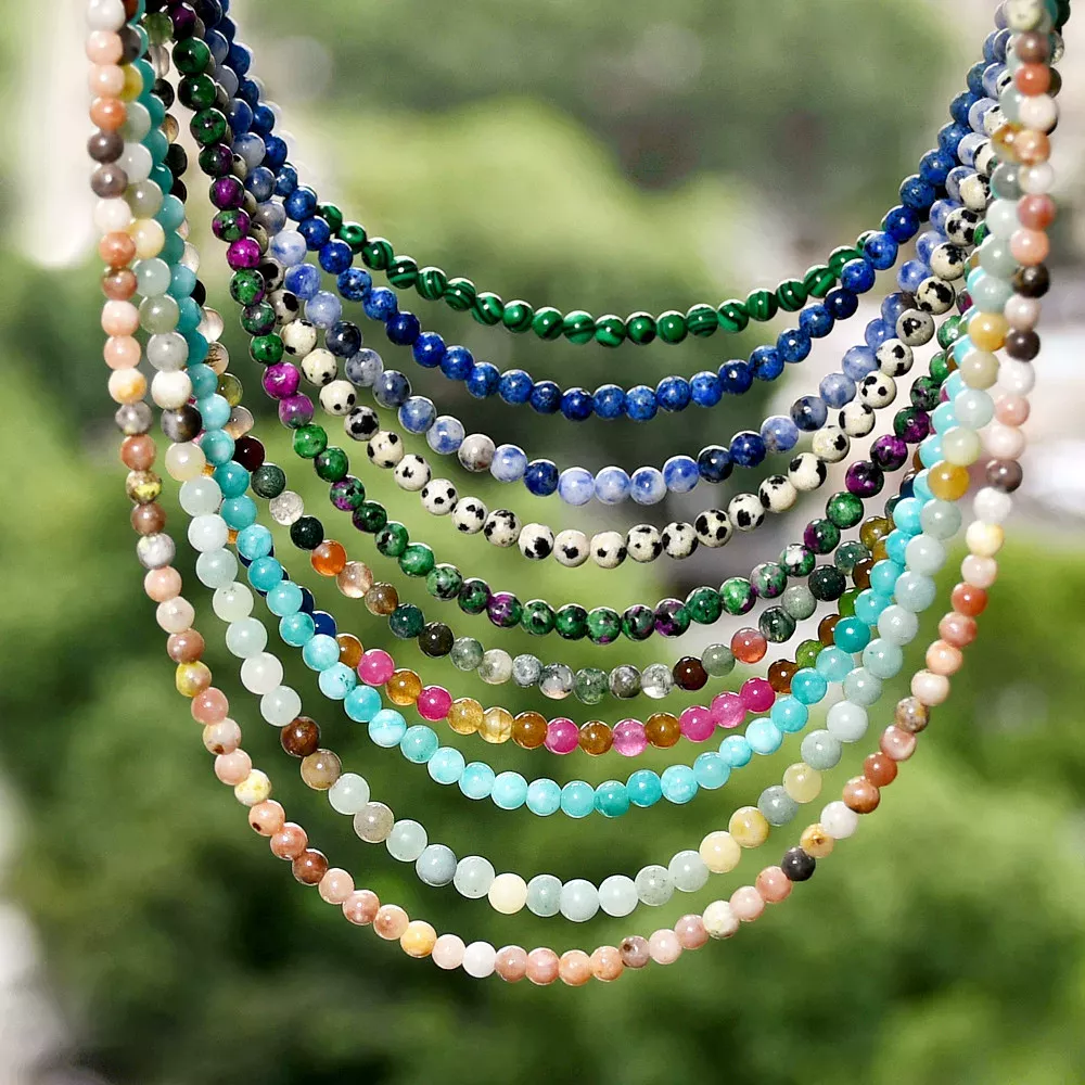Beaded Necklace Colorful Stone Choker Layering Collar Band 4mm Stackable Tourmaline Hue Summer Beach Jewelry Gift for Women
