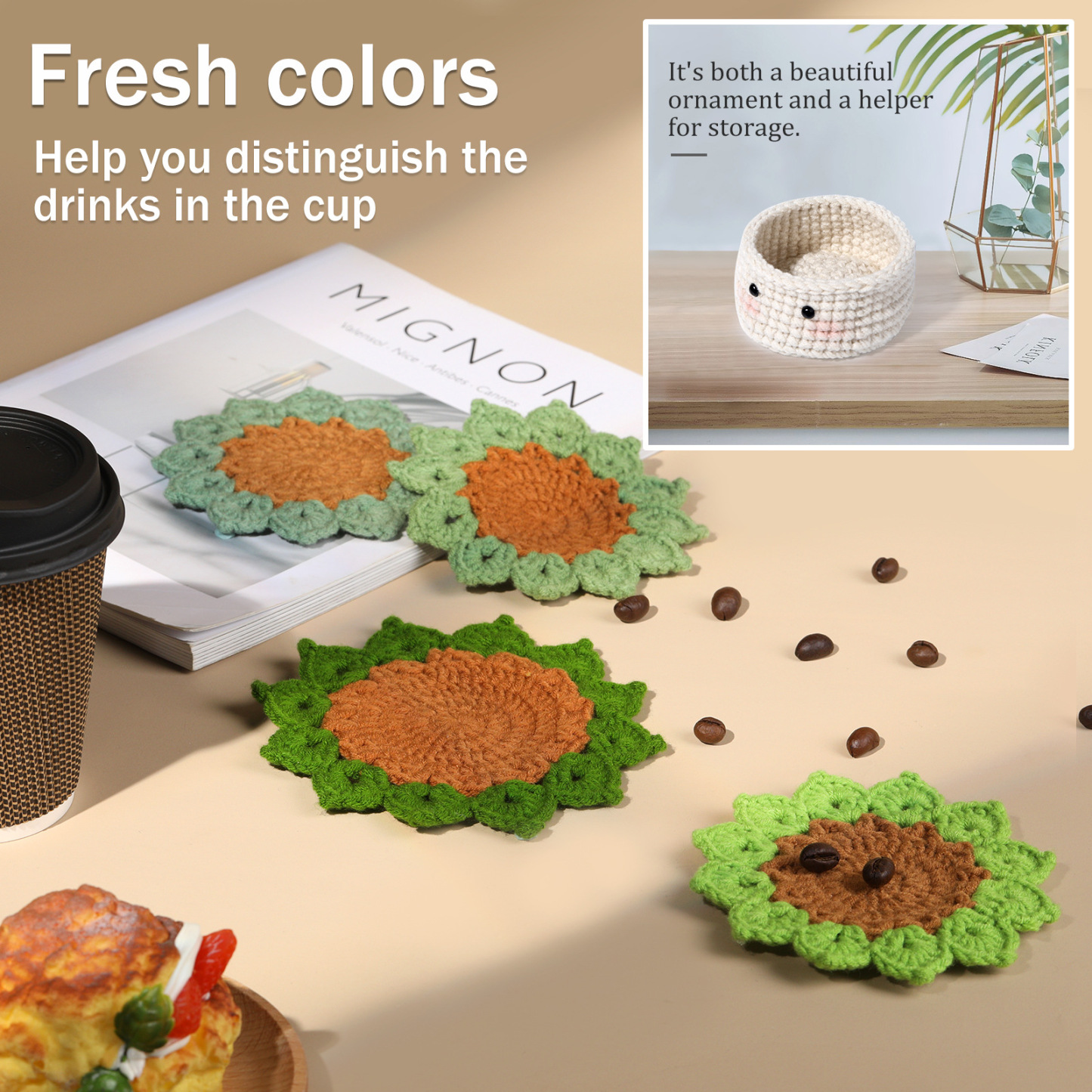 Knitted Potted Plants Coasters Crochet Material Kit Hand-woven Decoration Gift DIY Gifts