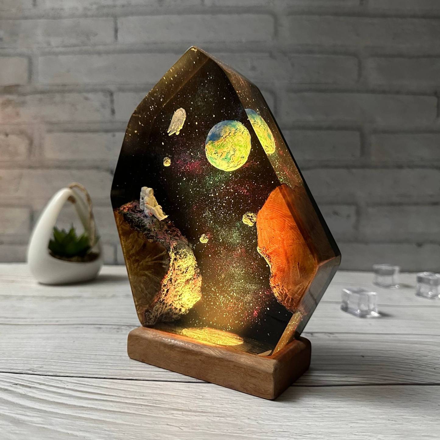 Interstellar Universe Space Night Light Resin Wood Space Galaxy Lamp Gift for Her - soufeelus