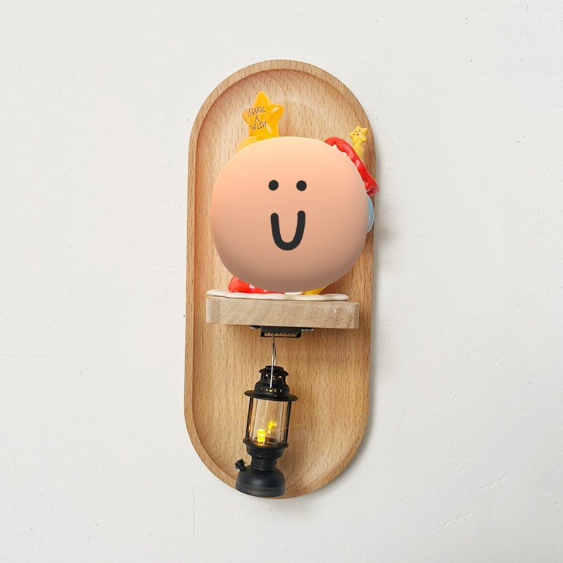 No-Drill Vintage Wood Wall Shelf with 3D Wall Lamp(Decorations not included)