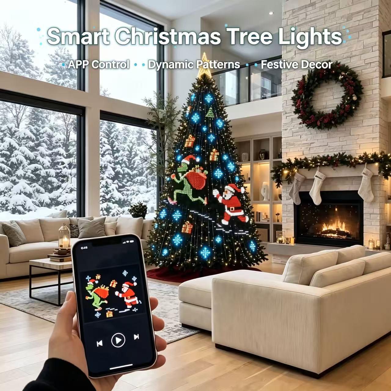 Smart Christmas Tree Lights RGBIC LED String Lights APP Controlled Dynamic Light Show Halloween Christmas Tree Decor DIY Pattern String Lights