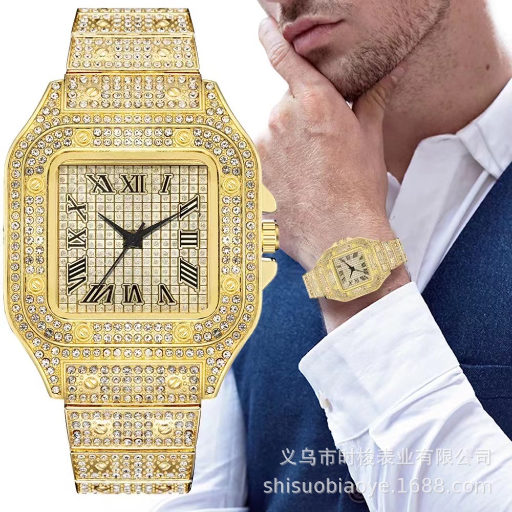 Iced Out Watch Rhinestone Watch Set Watch + Bracelet + Necklace Gift for Him - soufeelus