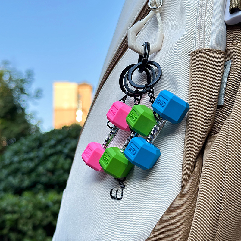 Custom Weightlifting Dumbbells Keychain Metal Rubber Accessories Equipment Mini Keychain