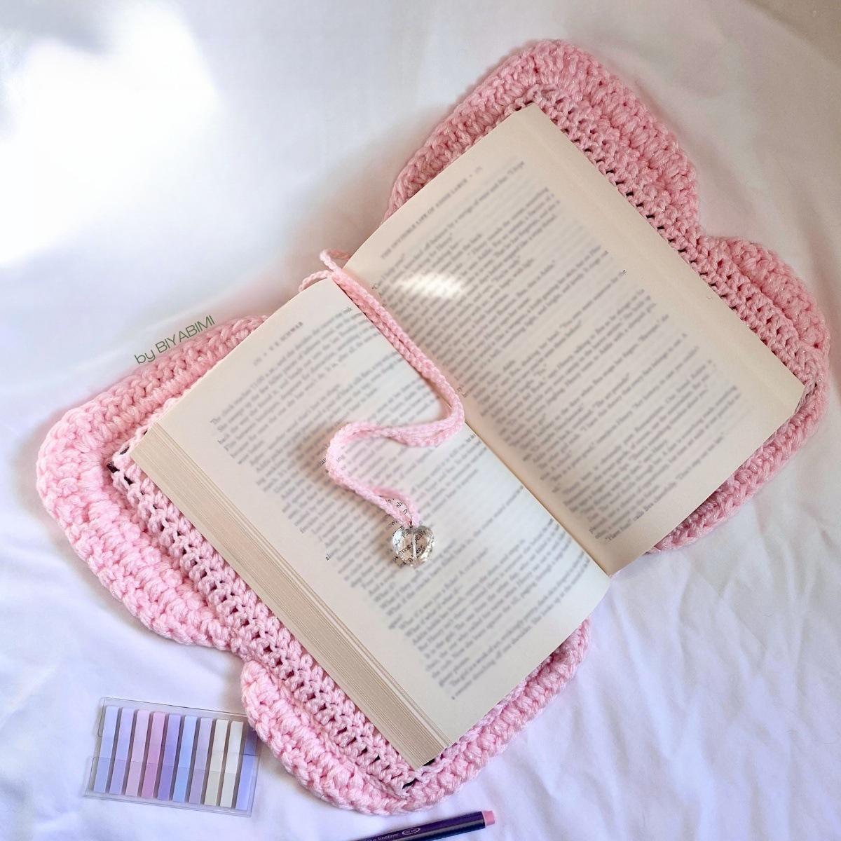 Butterfly Crochet Knitted Book Cover Multicolor Wool Handmade Home Pink Butterfly Book Cover