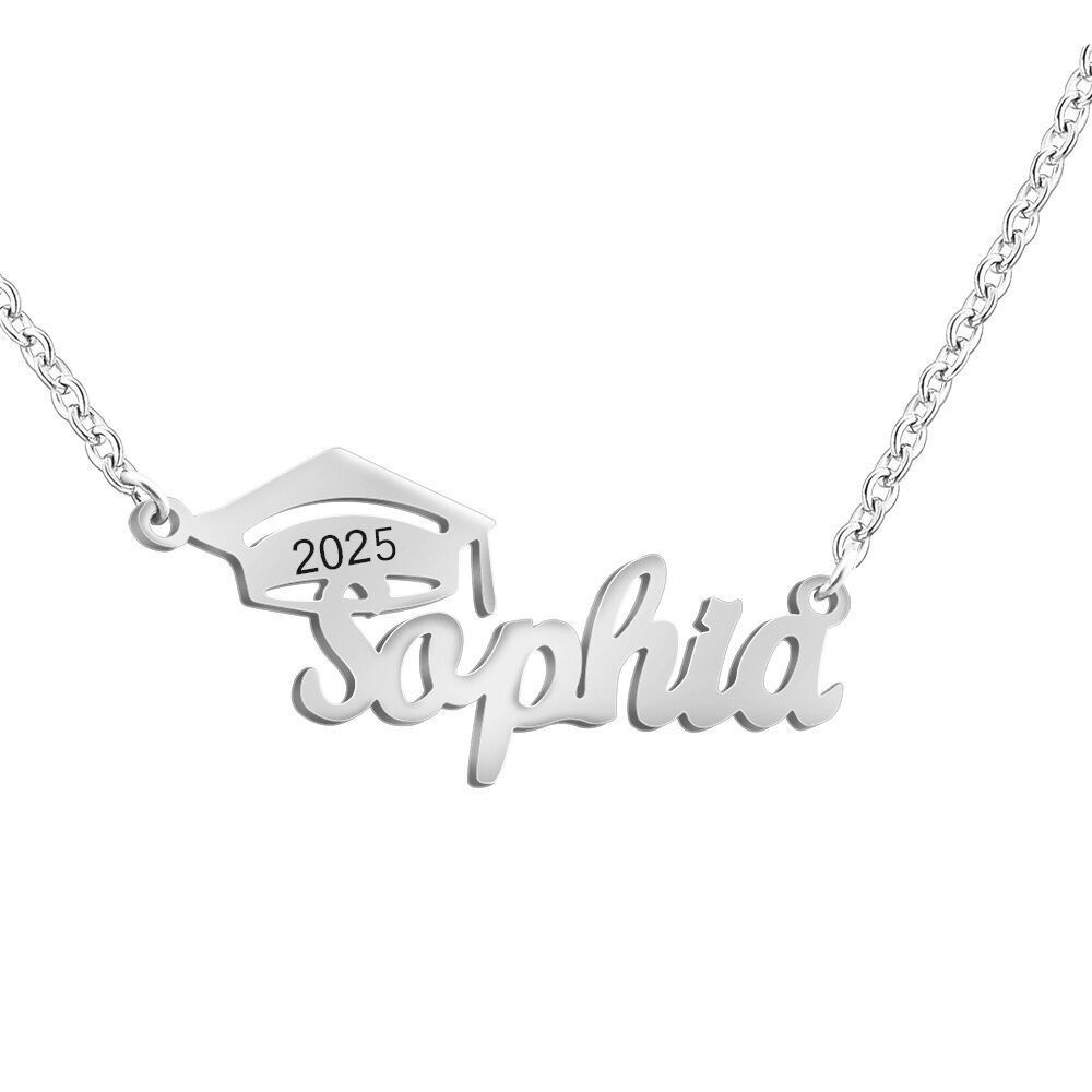 Custom Bachelor Cap Name Necklace Graduation Gifts
