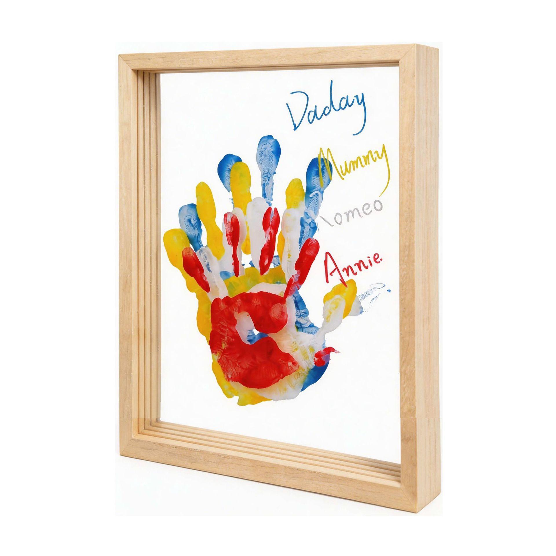 Handprint Frame DIY Kit Personalized Keepsake Natural Wood Transparent Panel Family Milestone Paints Roller Art Craft Gift for Parents