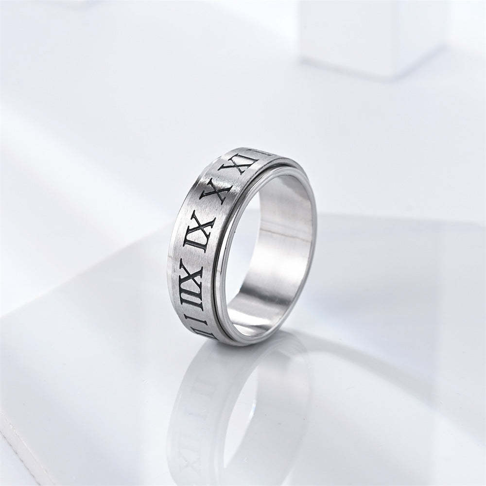 Fidget Anti-anxiety Ring Roman Numerals Open Adjustable Spinner Ring Jewelry Gifts for Him - soufeelus