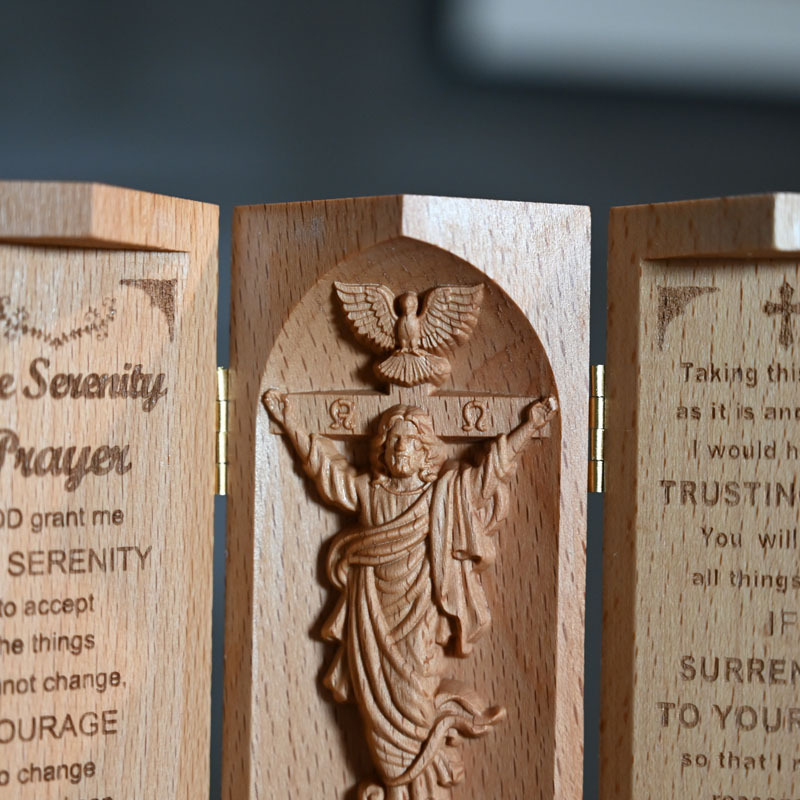 The Serenity Prayer - Openable Wooden Cylinder Sculpture of Jesus Christ - soufeelus