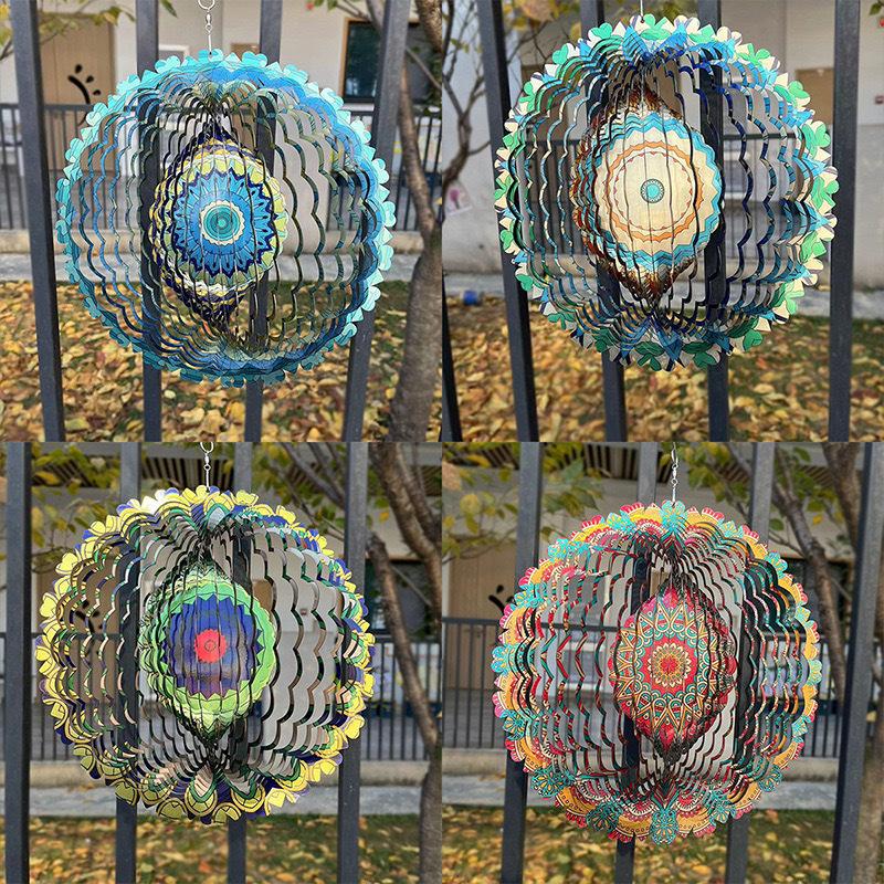 3D Mandala Metal Wind Spinner Colorful Hanging Kinetic Wind Sculpture Stainless Steel Garden Ornament Kinetic Wind Chime for Outdoor Yard Lawn Patio Decor